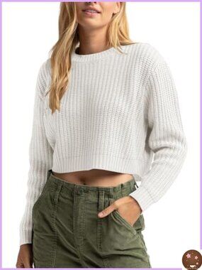 Recycled Polyester Crop Sweater Crewneck Long Sleeve Pullover